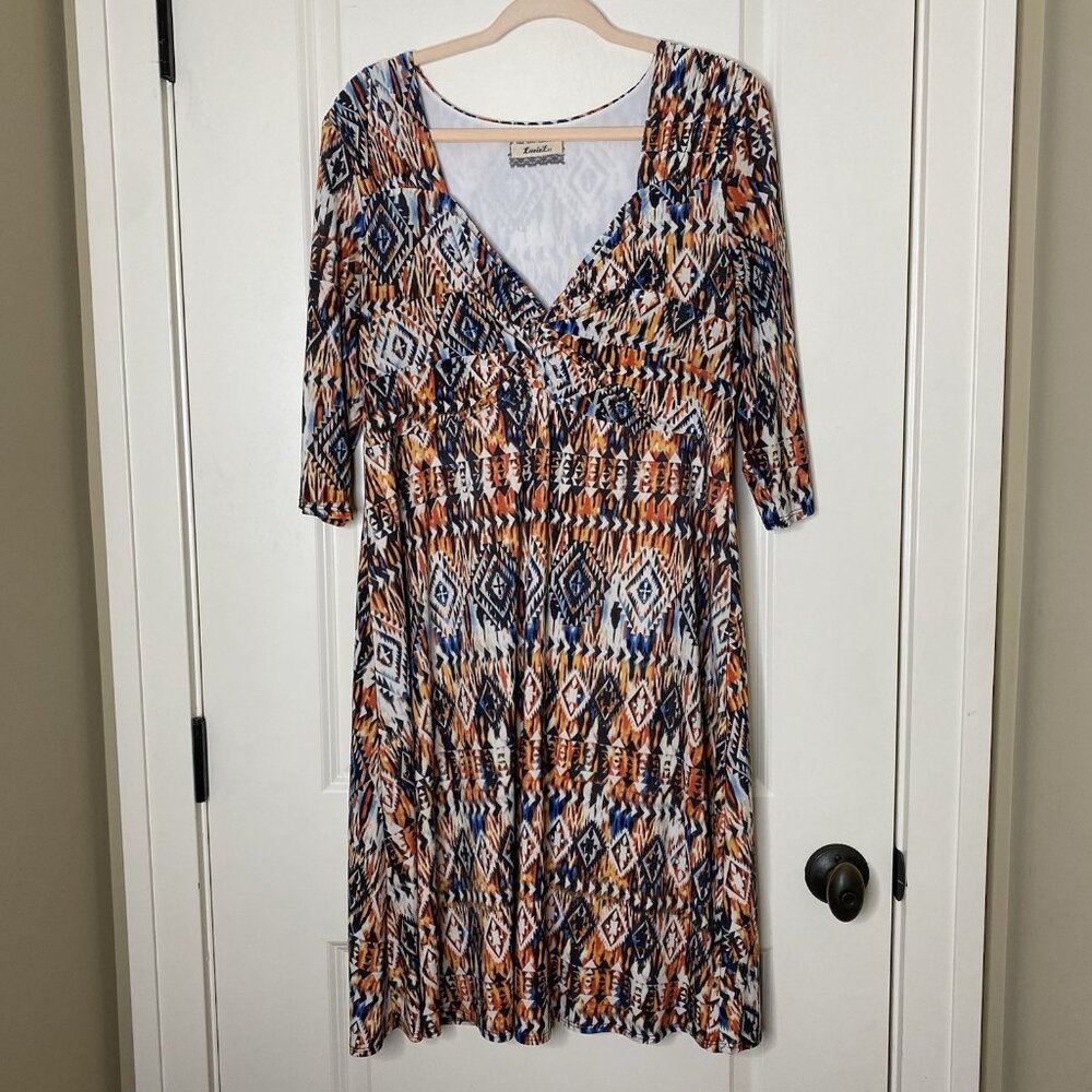 Plus Size Knot‎ Front Midi Dress • Lucie Lu 1X • Made in USA • Soft Jersey Boho